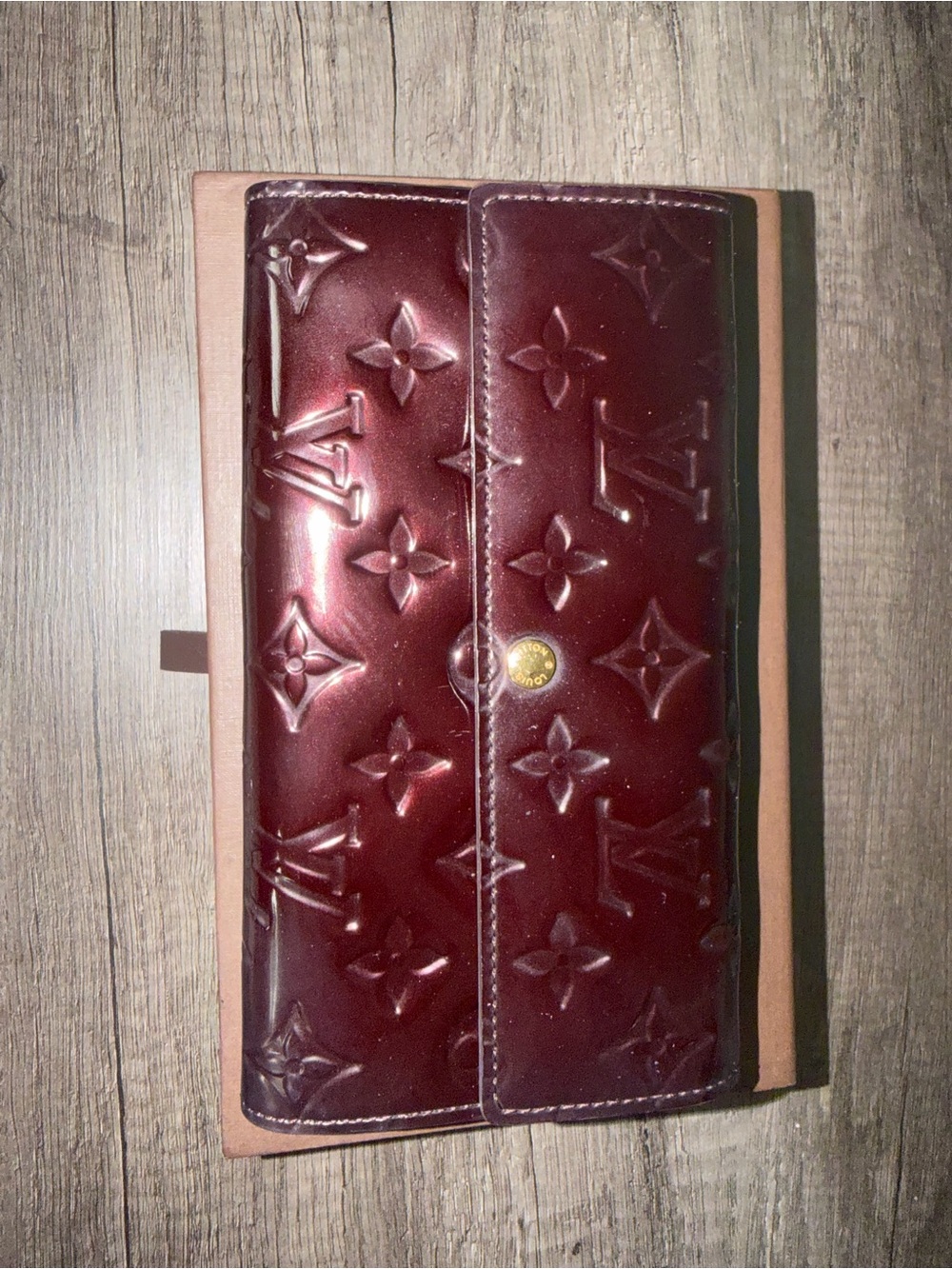 Louis Vuitton Vernis Sarah Wallet Burgundy Patent Leather Monogram Box Dust Bag - Picture 8 of 14